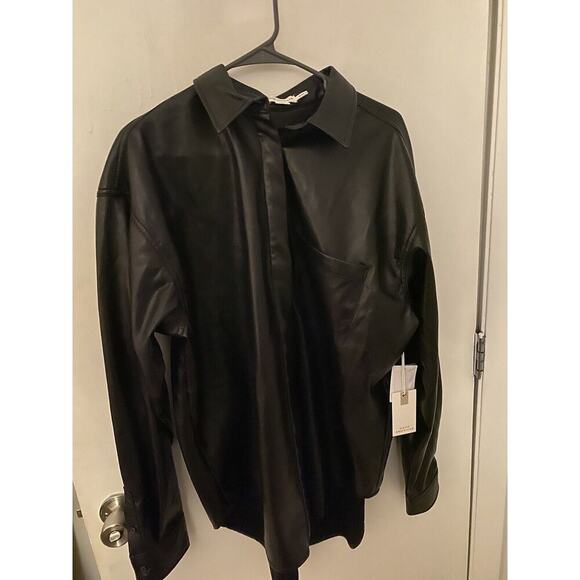 Good American Shirt FAUX LEATHER Womens BLACK Size L - Picture 5 of 5
